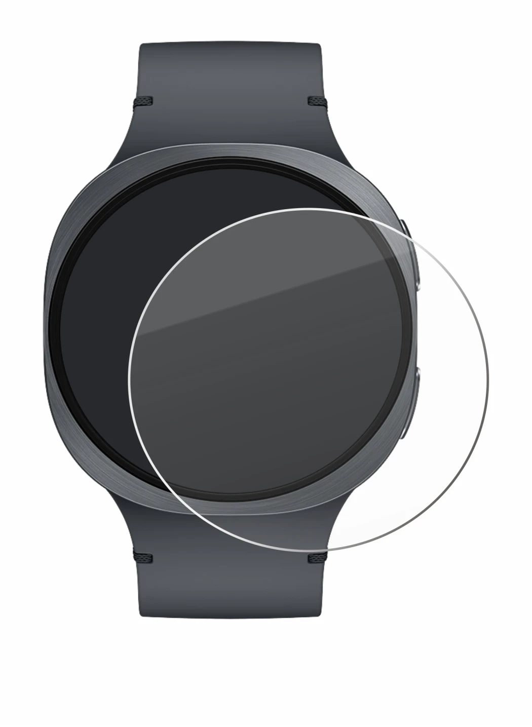Immagine del dispositivo Samsung Galaxy Watch 8 (44 mm) con un'ampia varietà di protezioni per lo schermo.