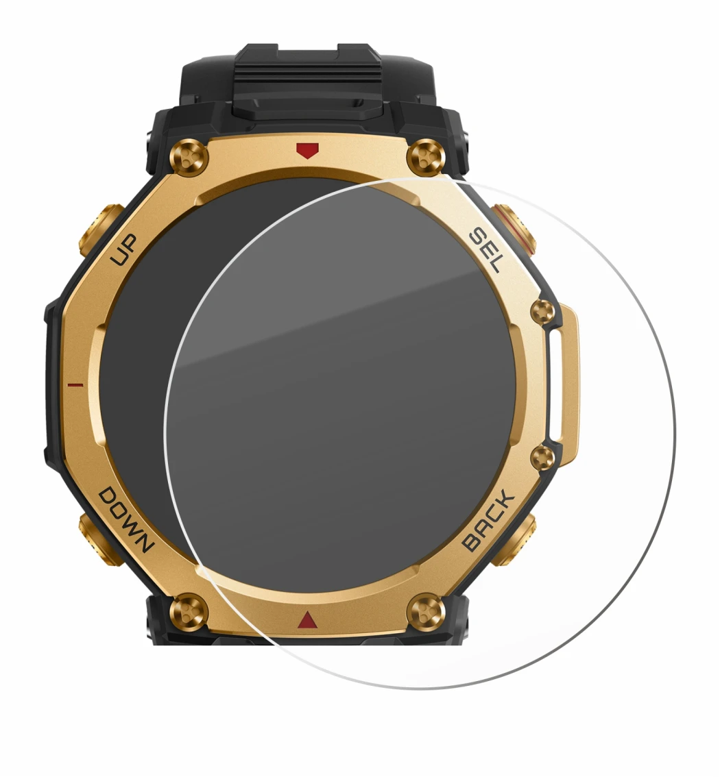 Immagine del dispositivo Huami Amazfit T-Rex 3 Pro (48 mm) con un'ampia varietà di protezioni per lo schermo.