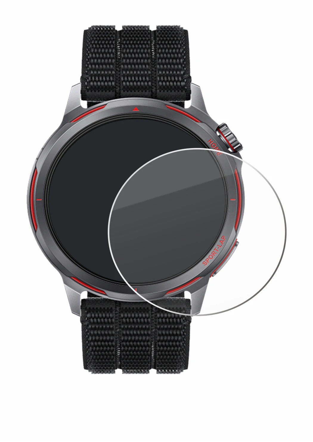 Immagine del dispositivo Huawei Watch GT Runner 2 con un'ampia varietà di protezioni per lo schermo.