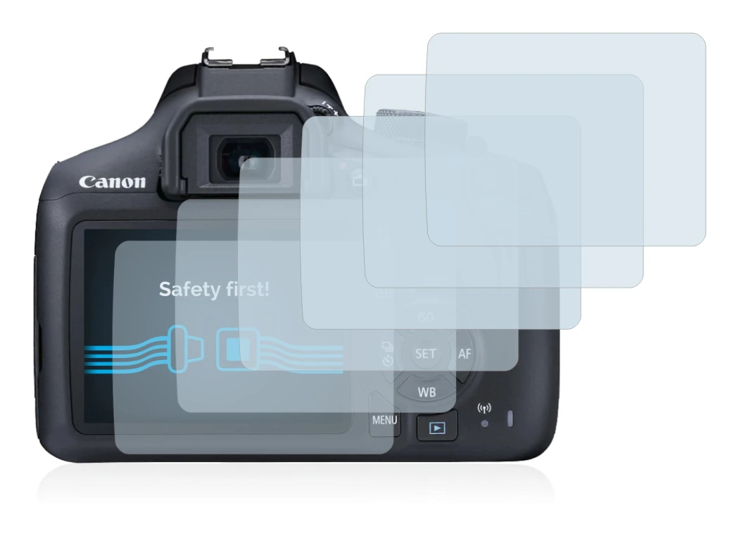 Immagine del dispositivo Canon EOS 1300D con un'ampia varietà di protezioni per lo schermo.