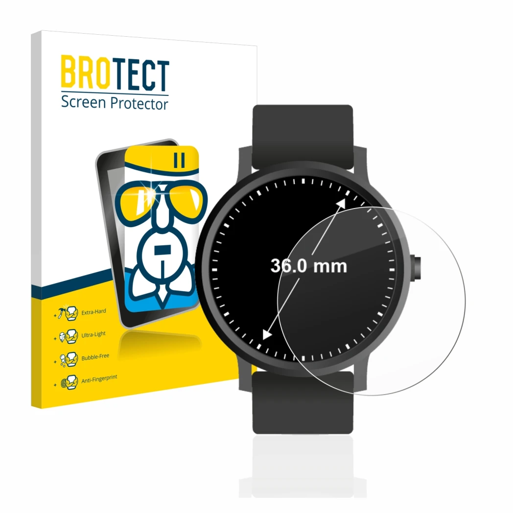 Parte frontale di una confezione del prodotto con il logo del marchio BROTECT. Accanto è raffigurato il dispositivo Orologi (C