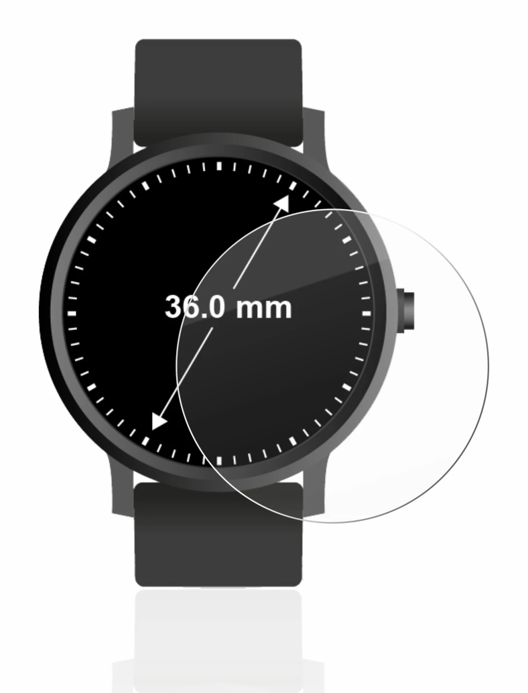 Immagine del dispositivo Orologi (Circolare, ø: 36 mm) con un'ampia varietà di protezioni per lo schermo.