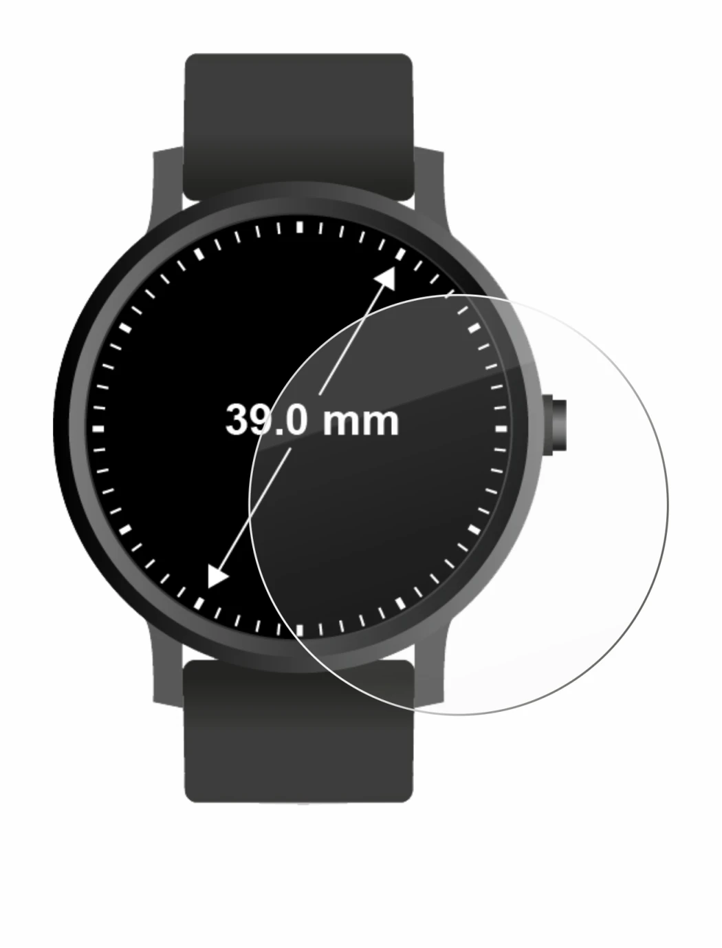 Immagine del dispositivo Orologi (Circolare, ø: 39 mm) con un'ampia varietà di protezioni per lo schermo.