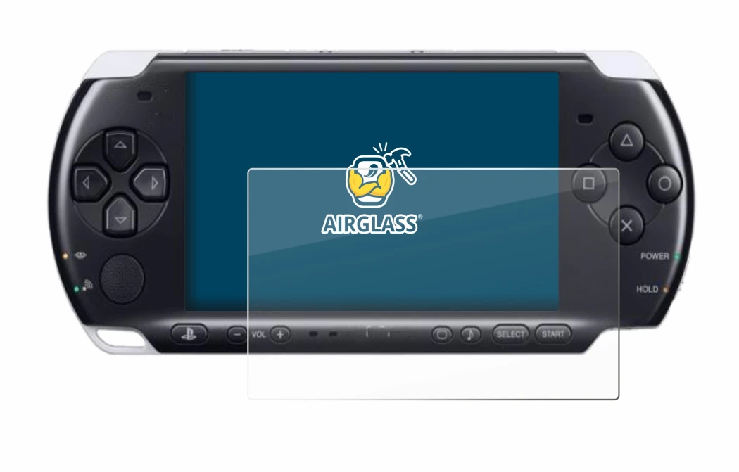 Immagine del dispositivo Sony PSP 3000 con un'ampia varietà di protezioni per lo schermo.