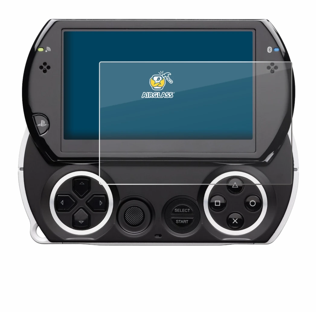 Immagine del dispositivo Sony PSP Go con un'ampia varietà di protezioni per lo schermo.