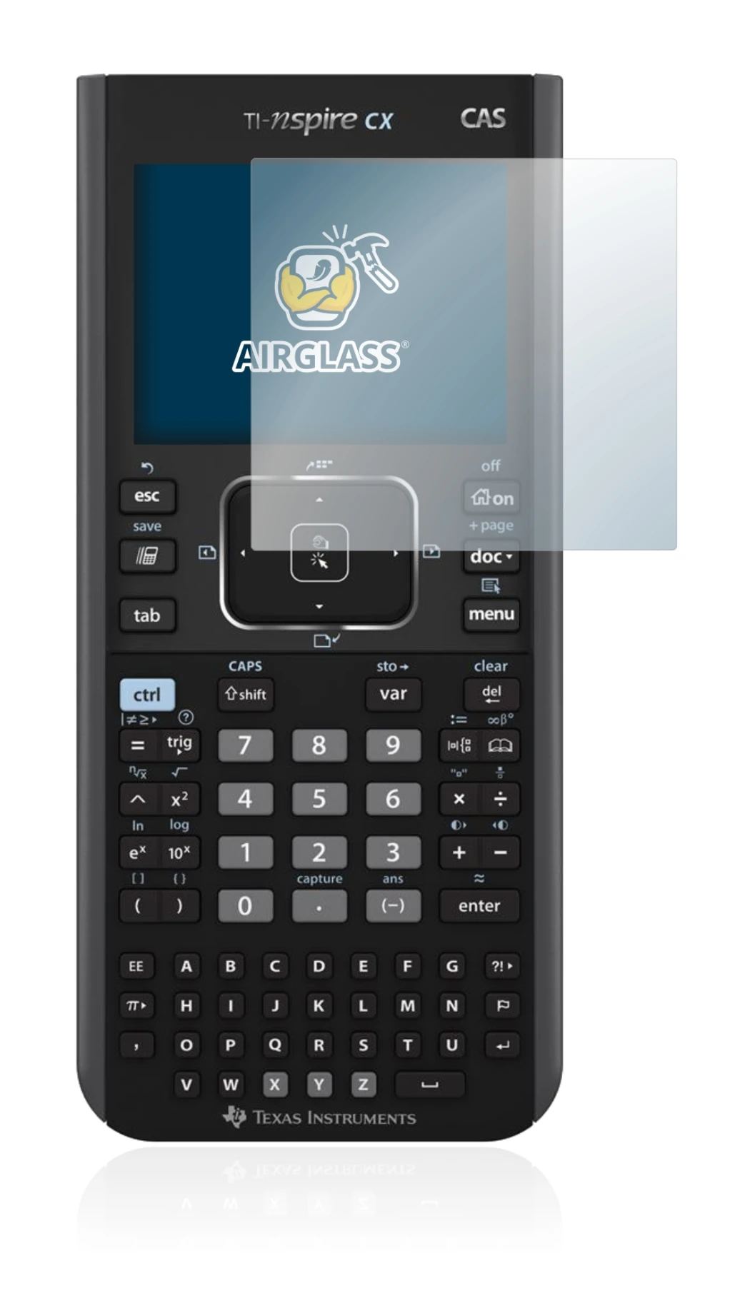 Immagine del dispositivo Texas Instruments Nspire CX CAS con un'ampia varietà di protezioni per lo schermo.