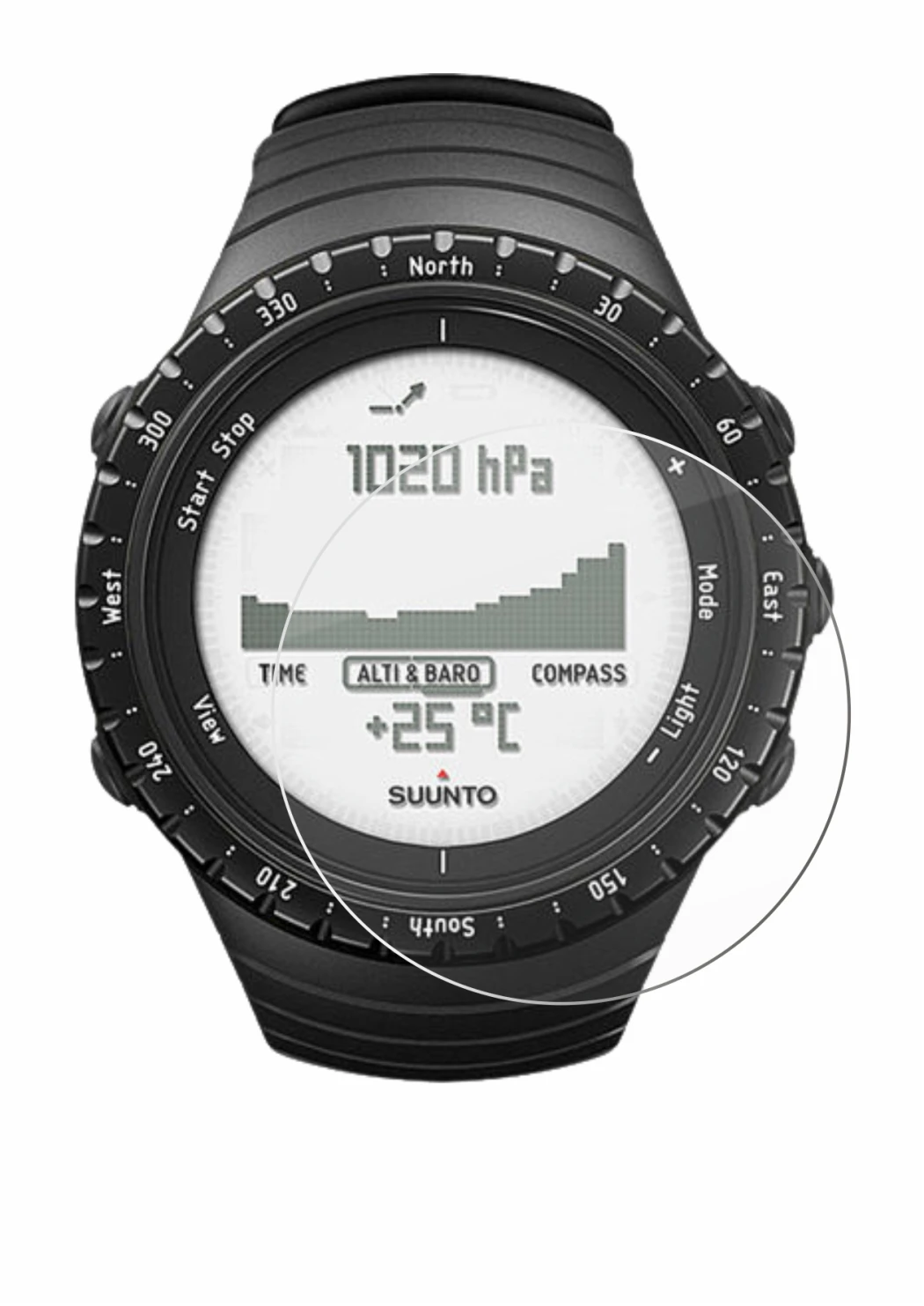 Immagine del dispositivo Suunto Core Regular Black con un'ampia varietà di protezioni per lo schermo.