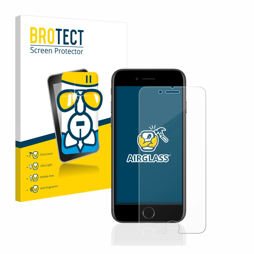 Parte frontale di una confezione del prodotto con il logo del marchio BROTECT. Accanto è raffigurato il dispositivo Apple iPho