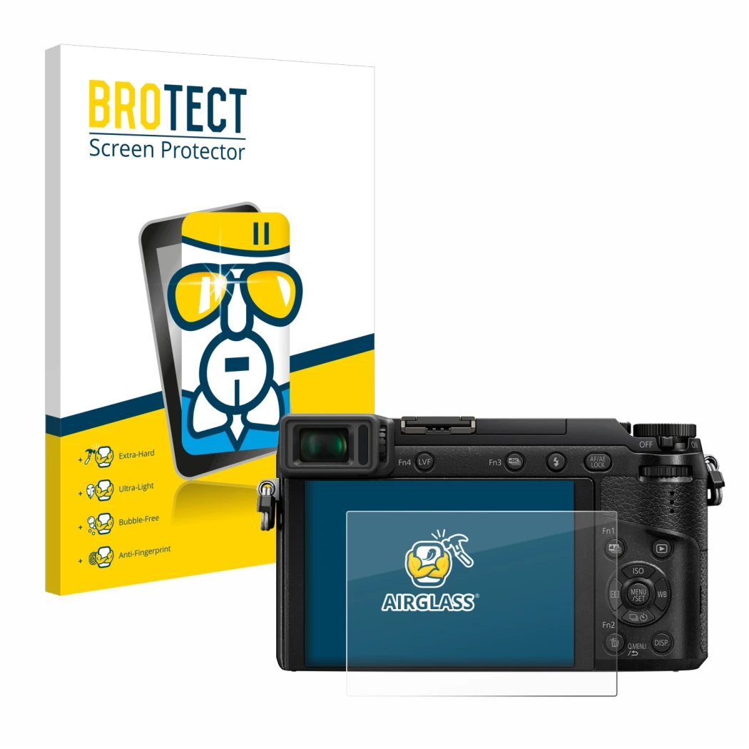Parte frontale di una confezione del prodotto con il logo del marchio BROTECT. Accanto è raffigurato il dispositivo Panasonic 