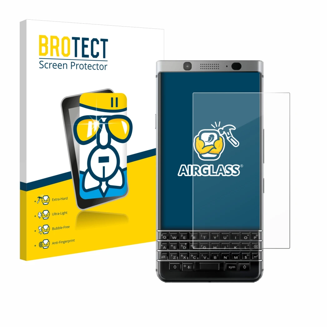 Parte frontale di una confezione del prodotto con il logo del marchio BROTECT. Accanto è raffigurato il dispositivo BlackBerry