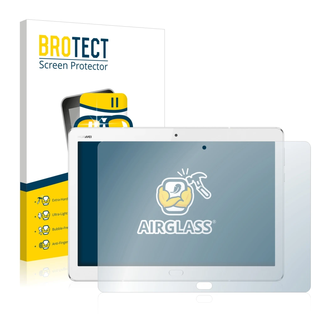 Parte frontale di una confezione del prodotto con il logo del marchio BROTECT. Accanto è raffigurato il dispositivo Huawei Med