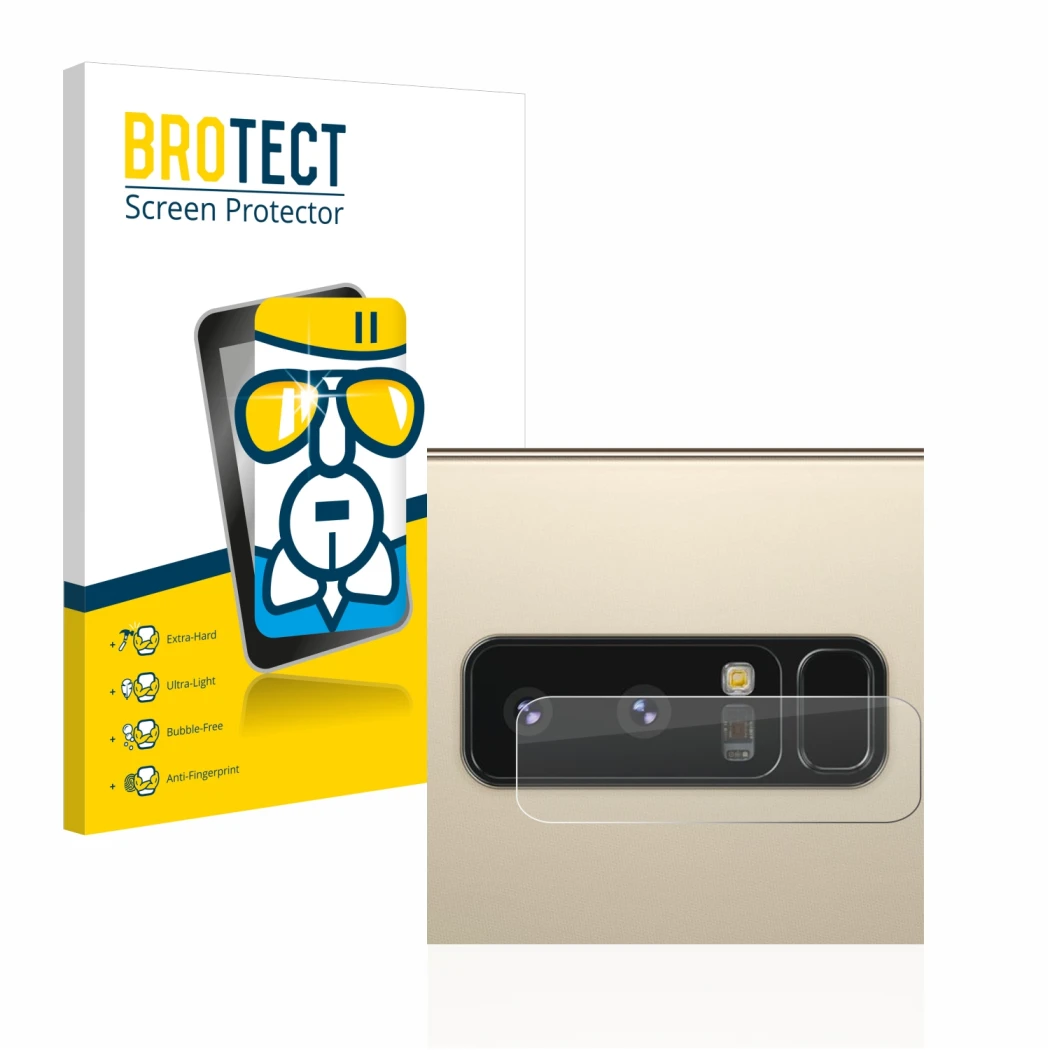 Parte frontale di una confezione del prodotto con il logo del marchio BROTECT. Accanto è raffigurato il dispositivo Samsung Ga