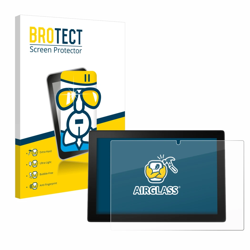 Parte frontale di una confezione del prodotto con il logo del marchio BROTECT. Accanto è raffigurato il dispositivo Lenovo Ide