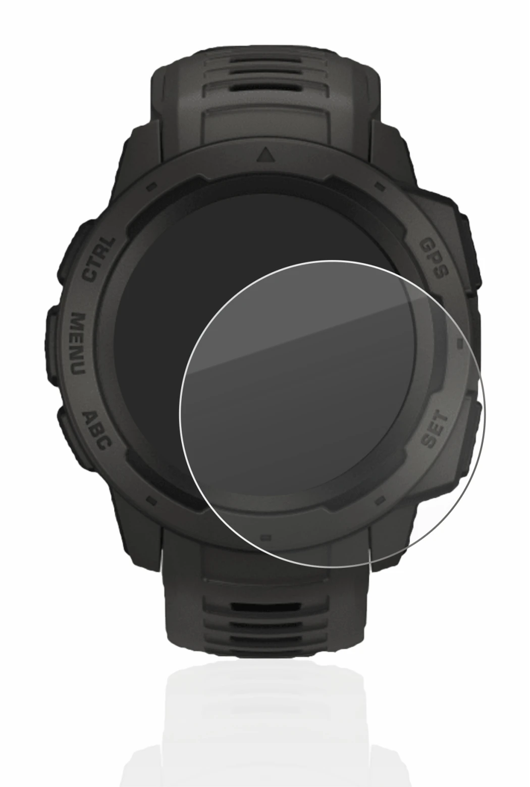 Immagine del dispositivo Garmin Instinct con un'ampia varietà di protezioni per lo schermo.