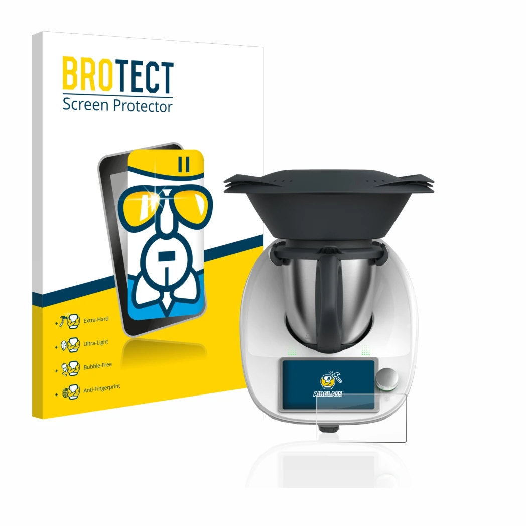 Parte frontale di una confezione del prodotto con il logo del marchio BROTECT. Accanto è raffigurato il dispositivo Vorwerk Th