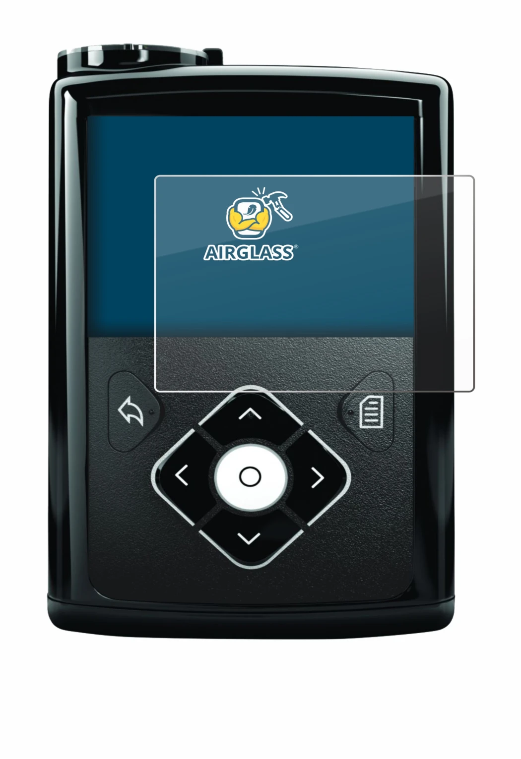 Immagine del dispositivo Medtronic Minimed 640G con un'ampia varietà di protezioni per lo schermo.