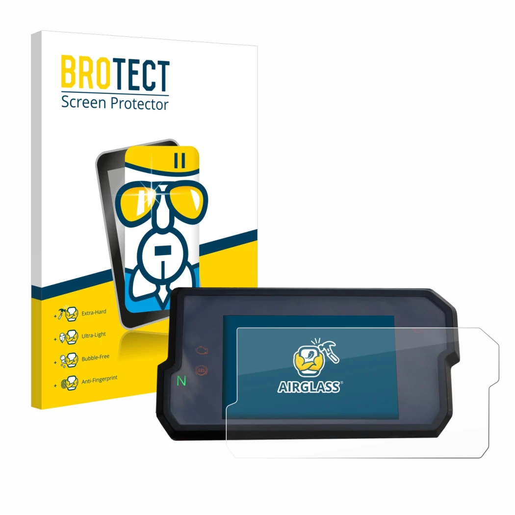 Parte frontale di una confezione del prodotto con il logo del marchio BROTECT. Accanto è raffigurato il dispositivo KTM 125 /