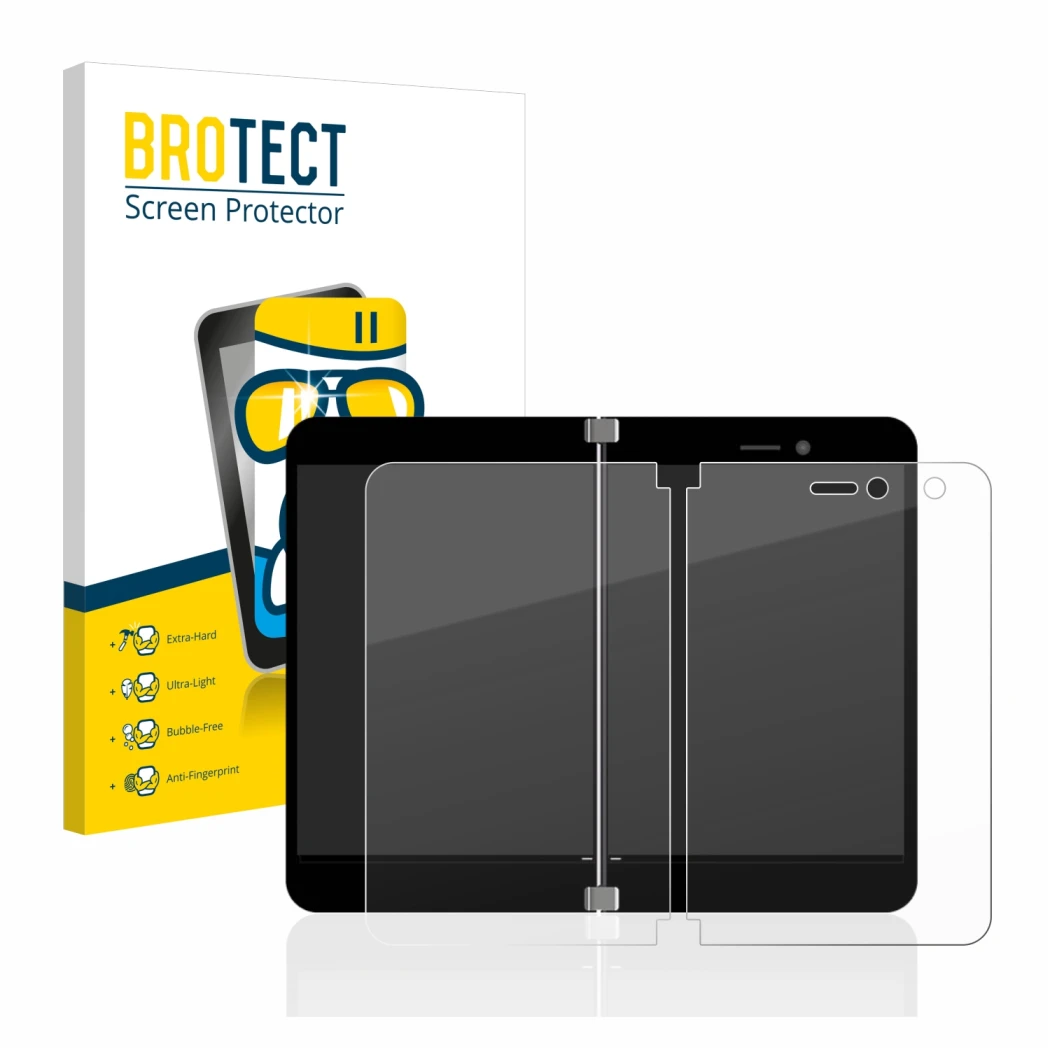 Parte frontale di una confezione del prodotto con il logo del marchio BROTECT. Accanto è raffigurato il dispositivo Microsoft