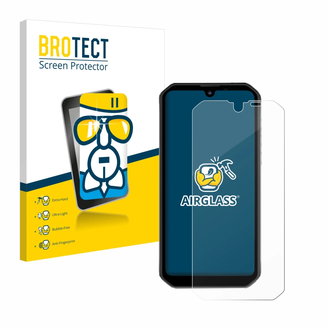 Parte frontale di una confezione del prodotto con il logo del marchio BROTECT. Accanto è raffigurato il dispositivo Blackview 