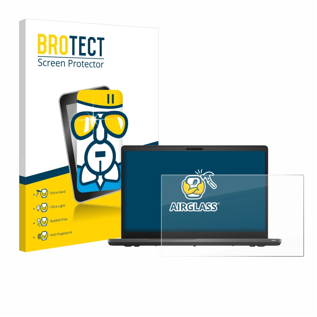 Parte frontale di una confezione del prodotto con il logo del marchio BROTECT. Accanto è raffigurato il dispositivo Dell Latit