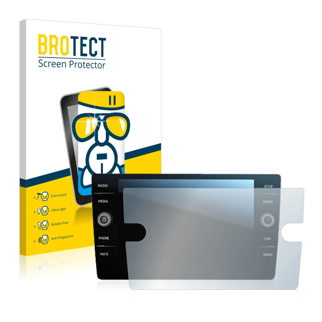 Parte frontale di una confezione del prodotto con il logo del marchio BROTECT. Accanto è raffigurato il dispositivo Volkswagen