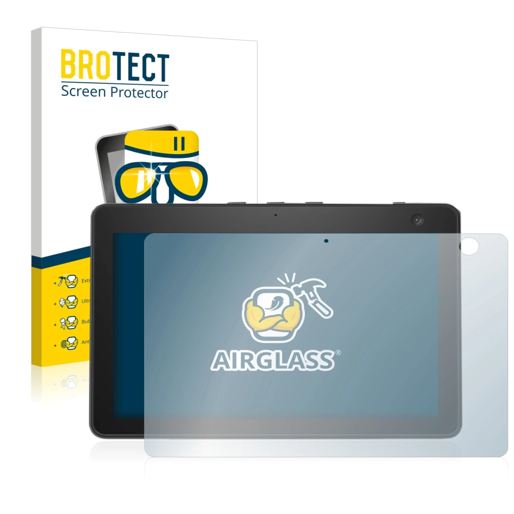 Parte frontale di una confezione del prodotto con il logo del marchio BROTECT. Accanto è raffigurato il dispositivo Amazon Ech