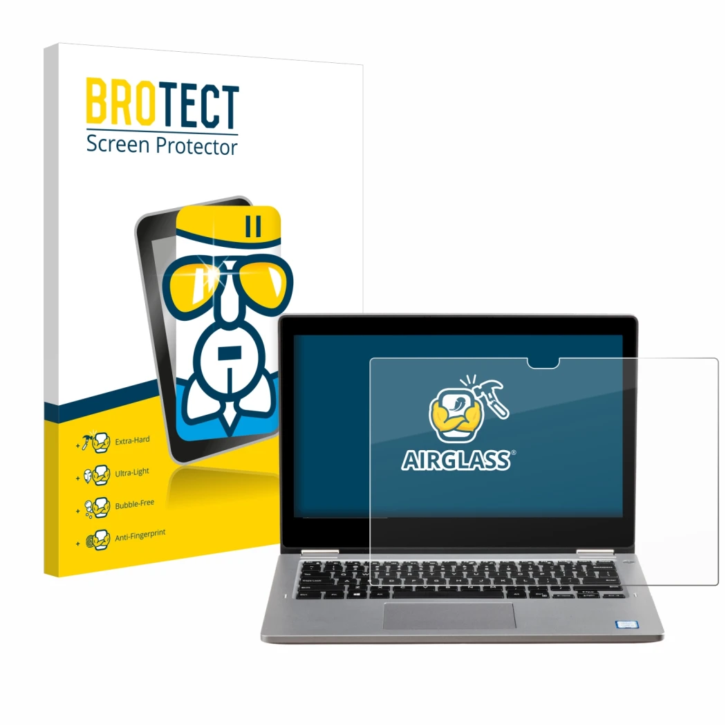 Parte frontale di una confezione del prodotto con il logo del marchio BROTECT. Accanto è raffigurato il dispositivo Dell Latit