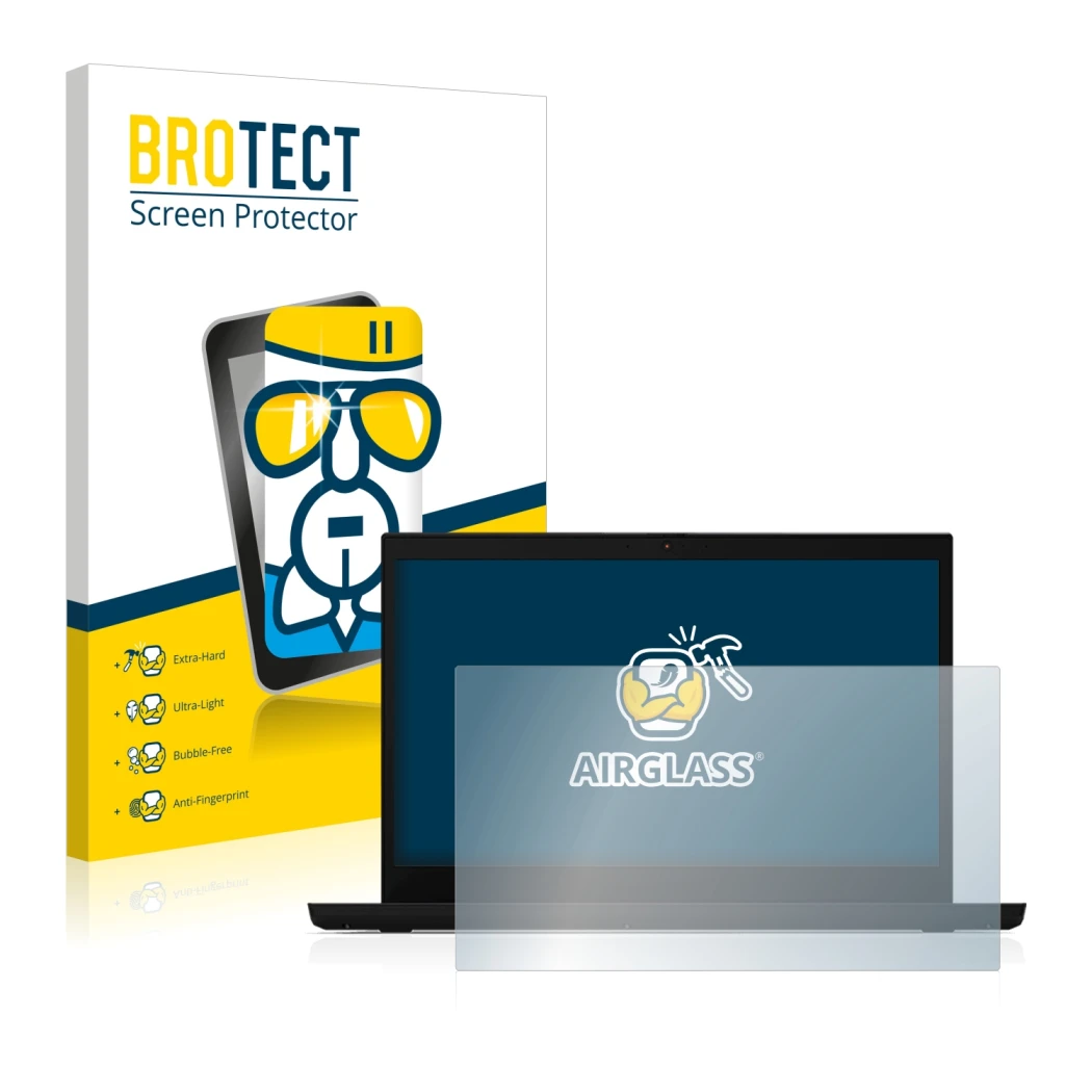 Parte frontale di una confezione del prodotto con il logo del marchio BROTECT. Accanto è raffigurato il dispositivo Lenovo Thi