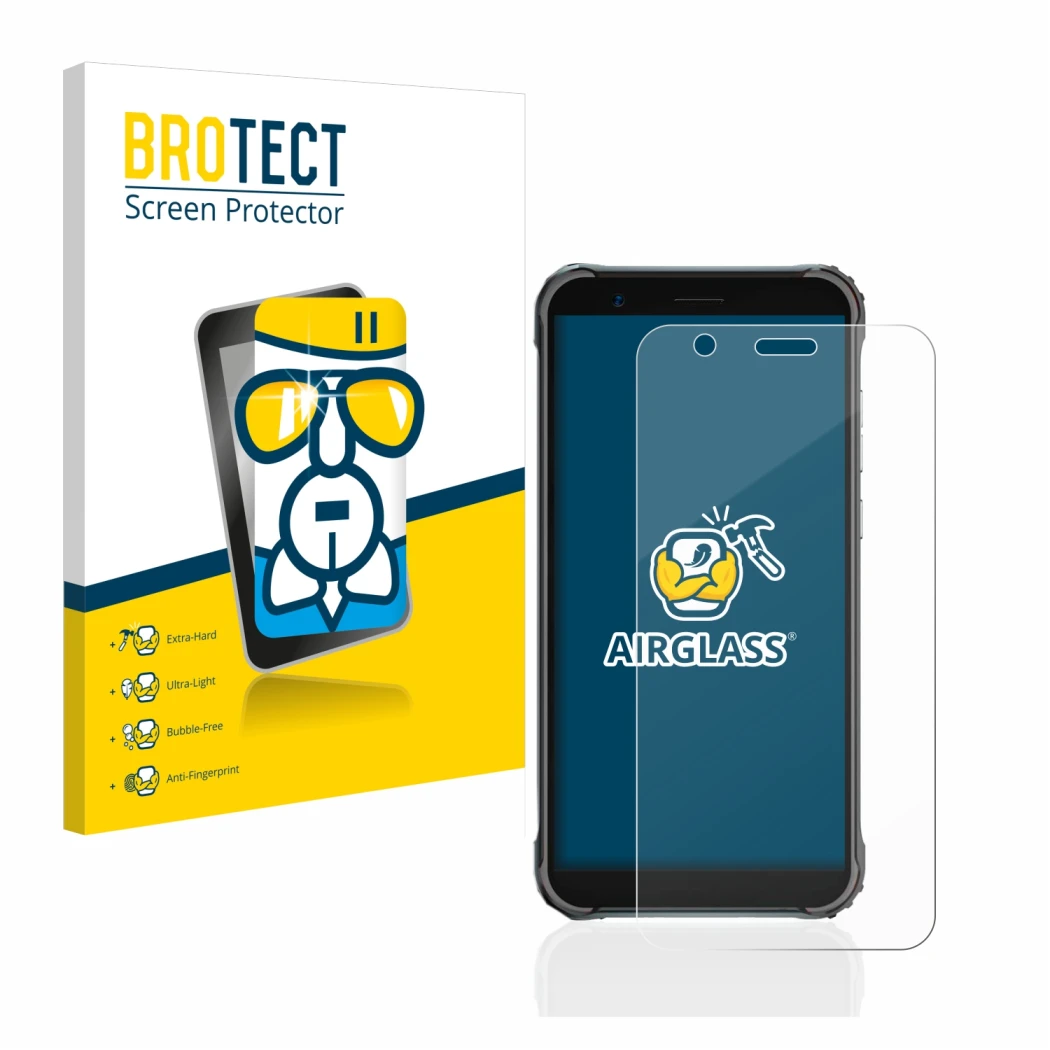 Parte frontale di una confezione del prodotto con il logo del marchio BROTECT. Accanto è raffigurato il dispositivo Blackview