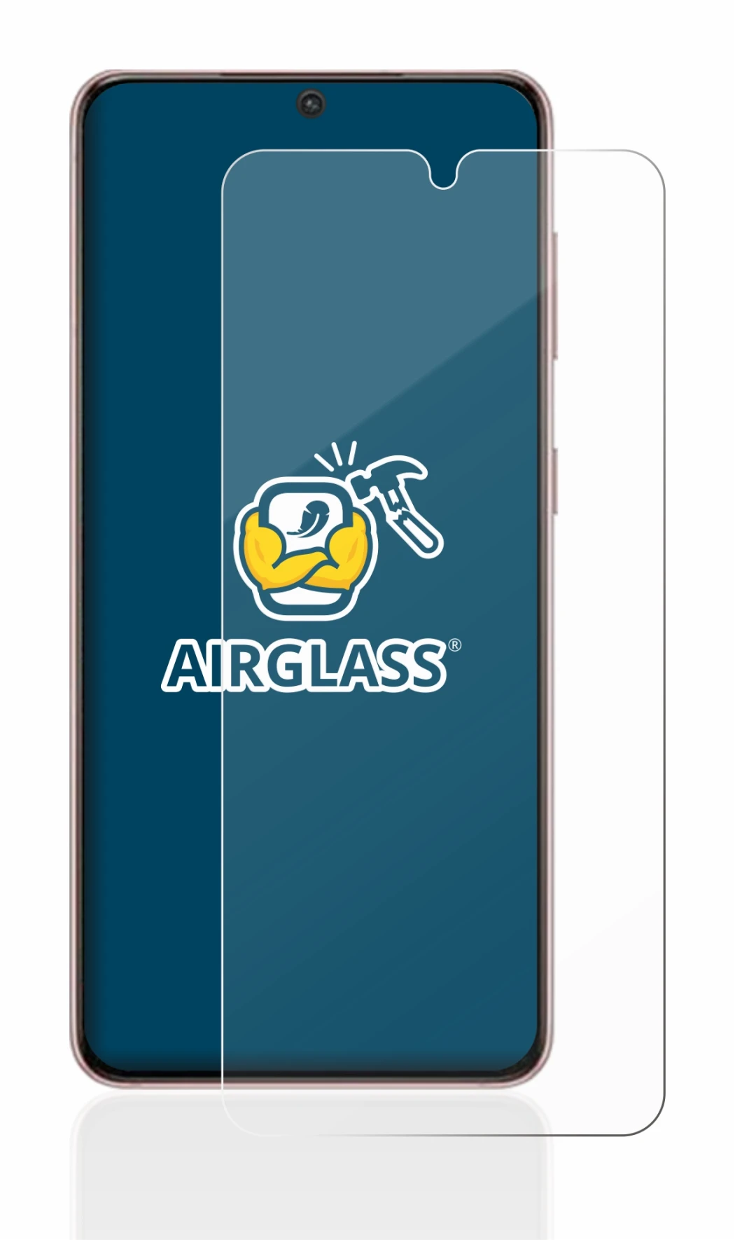 Immagine del dispositivo Samsung Galaxy S21 5G con un'ampia varietà di protezioni per lo schermo.