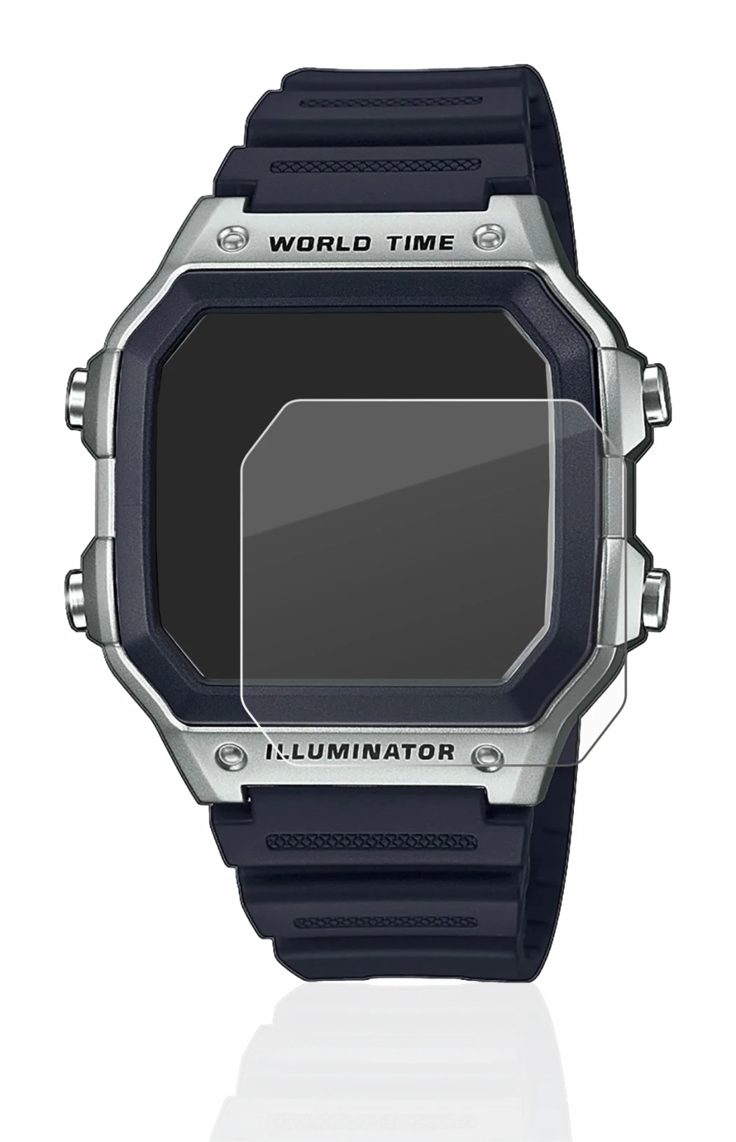 Immagine del dispositivo Casio AE-1200WH con un'ampia varietà di protezioni per lo schermo.