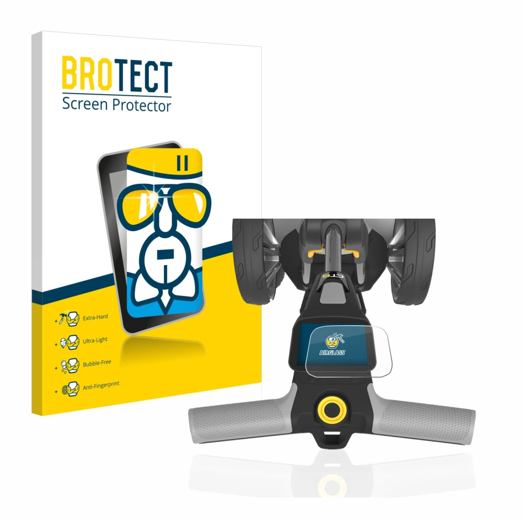 Parte frontale di una confezione del prodotto con il logo del marchio BROTECT. Accanto è raffigurato il dispositivo PowaKaddy 