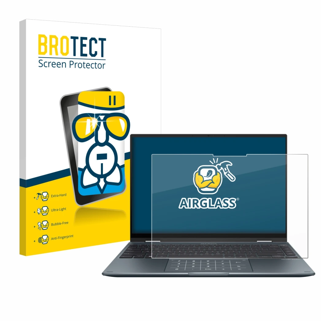 Parte frontale di una confezione del prodotto con il logo del marchio BROTECT. Accanto è raffigurato il dispositivo ASUS ZenBo