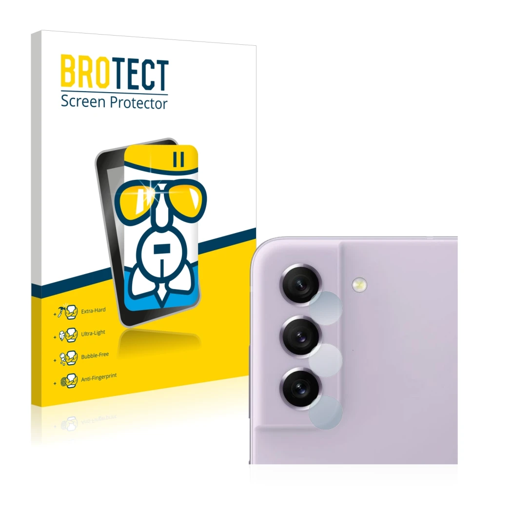 Parte frontale di una confezione del prodotto con il logo del marchio BROTECT. Accanto è raffigurato il dispositivo Samsung Ga