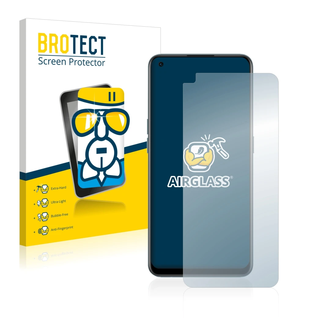 Parte frontale di una confezione del prodotto con il logo del marchio BROTECT. Accanto è raffigurato il dispositivo OnePlus No