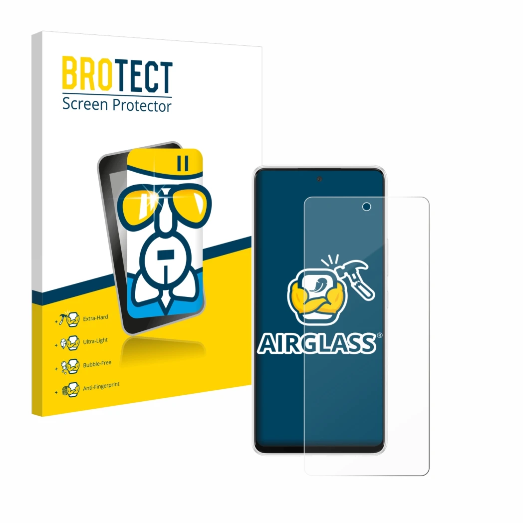 Parte frontale di una confezione del prodotto con il logo del marchio BROTECT. Accanto è raffigurato il dispositivo Samsung Ga