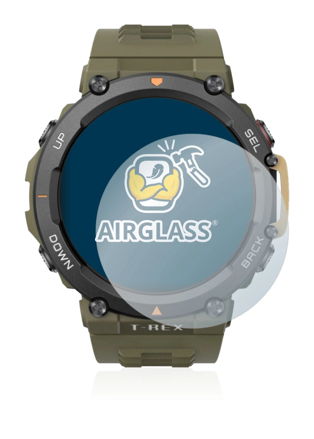 Immagine del dispositivo Huami Amazfit T-Rex 2 con un'ampia varietà di protezioni per lo schermo.