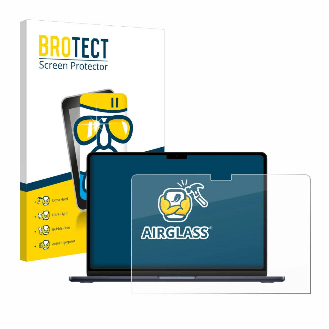 Parte frontale di una confezione del prodotto con il logo del marchio BROTECT. Accanto è raffigurato il dispositivo Apple MacB