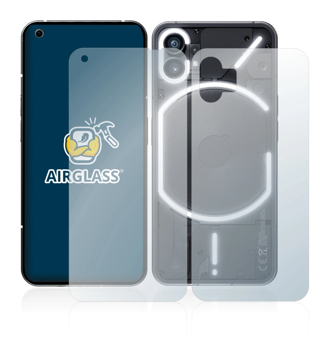 Immagine del dispositivo Nothing Phone (1) (Fronte+Retro) con un'ampia varietà di protezioni per lo schermo.