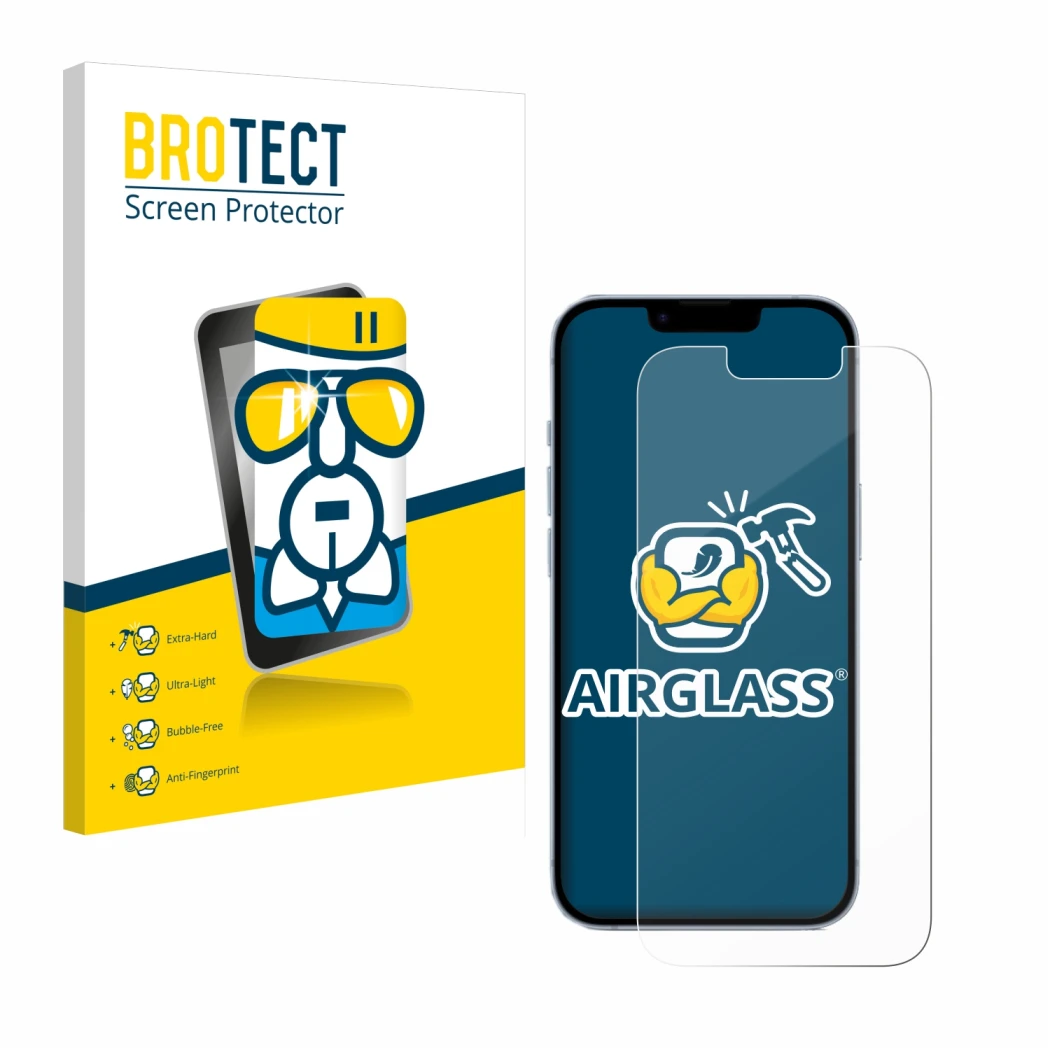 Parte frontale di una confezione del prodotto con il logo del marchio BROTECT. Accanto è raffigurato il dispositivo Apple iPho