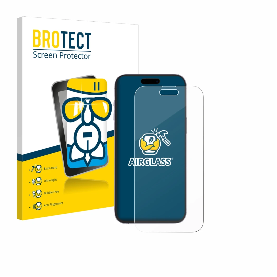 Parte frontale di una confezione del prodotto con il logo del marchio BROTECT. Accanto è raffigurato il dispositivo Apple iPho