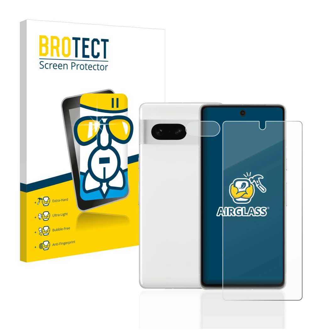 Parte frontale di una confezione del prodotto con il logo del marchio BROTECT. Accanto è raffigurato il dispositivo Google Pix