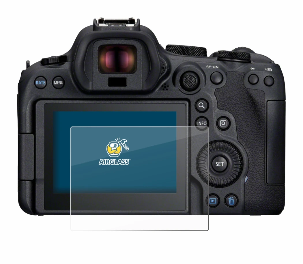 Immagine del dispositivo Canon EOS R6 Mark II con un'ampia varietà di protezioni per lo schermo.