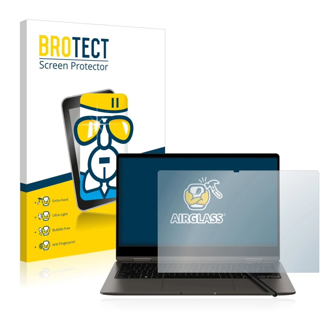 Parte frontale di una confezione del prodotto con il logo del marchio BROTECT. Accanto è raffigurato il dispositivo Samsung Ga