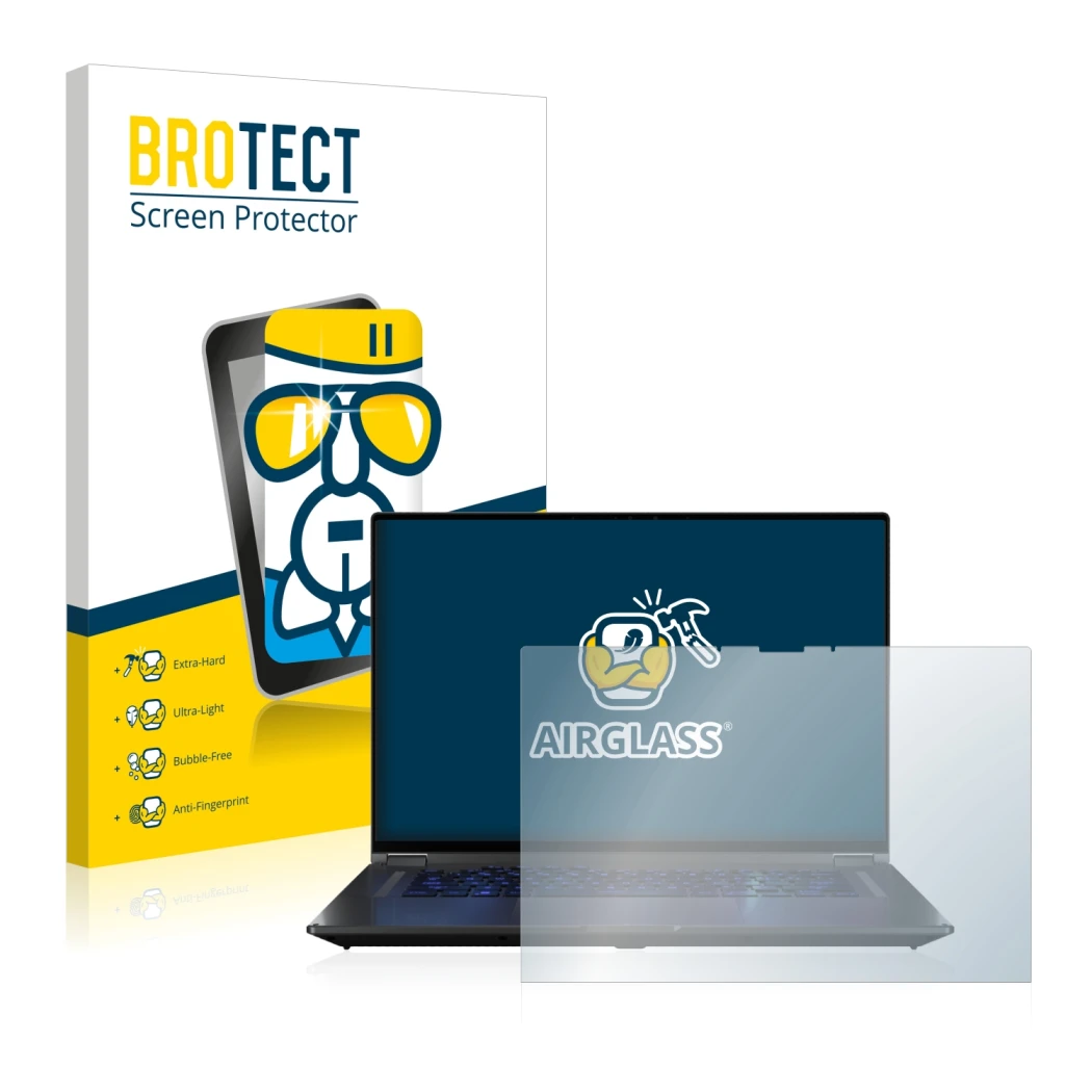 Parte frontale di una confezione del prodotto con il logo del marchio BROTECT. Accanto è raffigurato il dispositivo ASUS ROG F