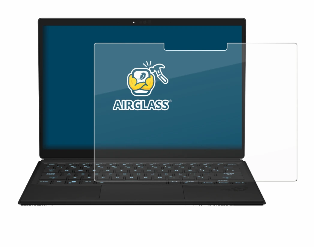 Immagine del dispositivo ASUS ROG Flow Z13 2023 con un'ampia varietà di protezioni per lo schermo.