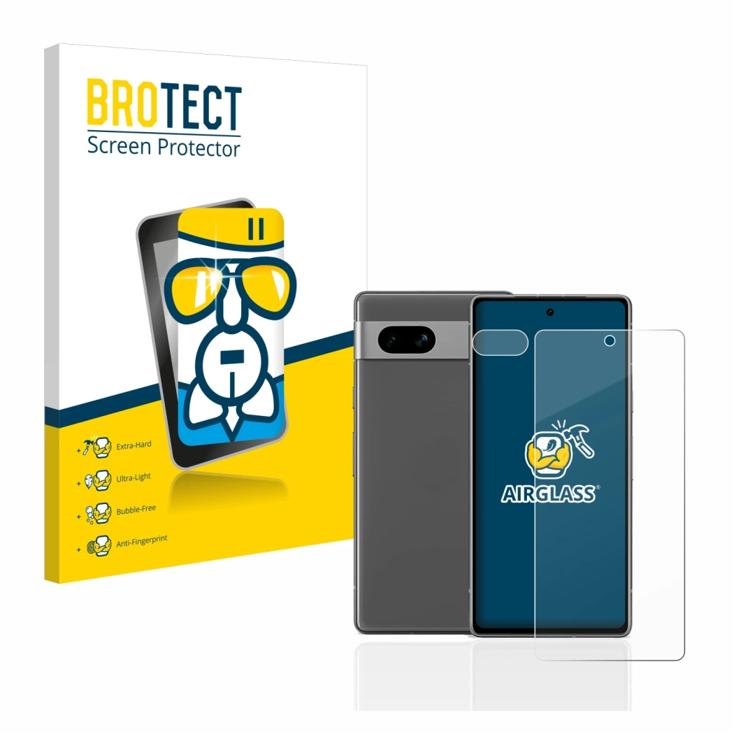 Parte frontale di una confezione del prodotto con il logo del marchio BROTECT. Accanto è raffigurato il dispositivo Google Pix