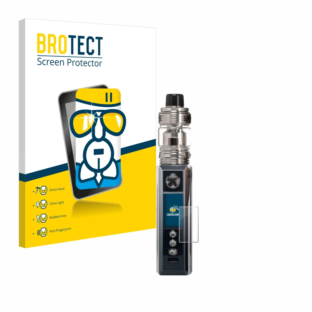 Parte frontale di una confezione del prodotto con il logo del marchio BROTECT. Accanto è raffigurato il dispositivo Voopoo Dra