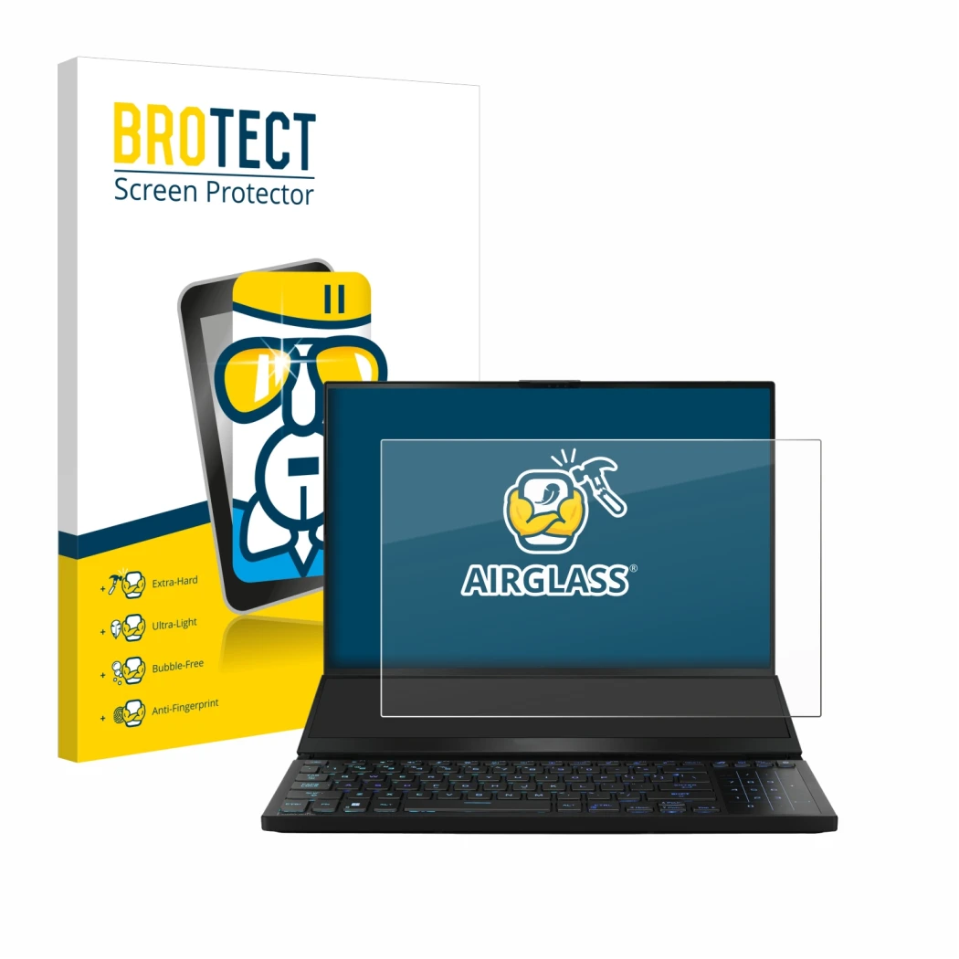 Parte frontale di una confezione del prodotto con il logo del marchio BROTECT. Accanto è raffigurato il dispositivo ASUS ROG Z