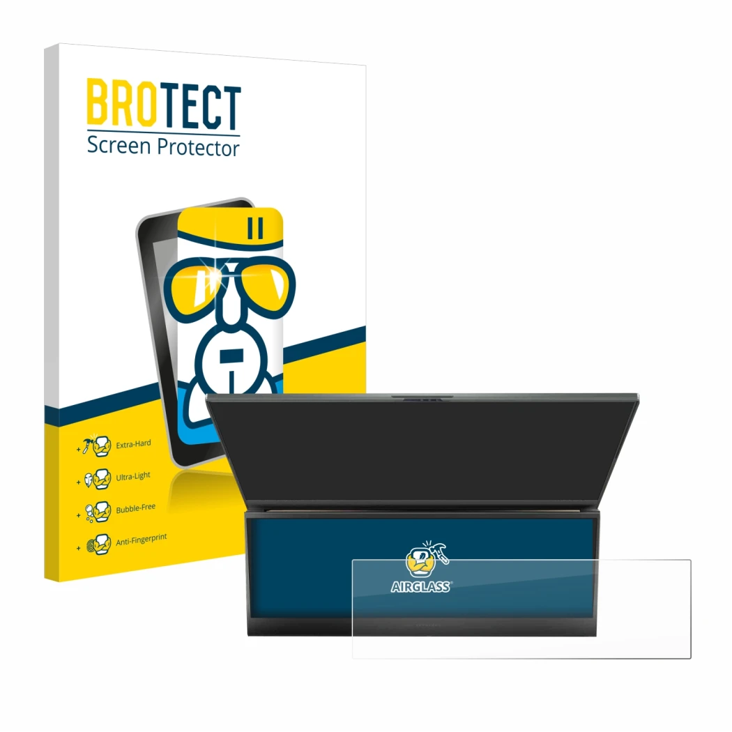 Parte frontale di una confezione del prodotto con il logo del marchio BROTECT. Accanto è raffigurato il dispositivo ASUS ROG Z